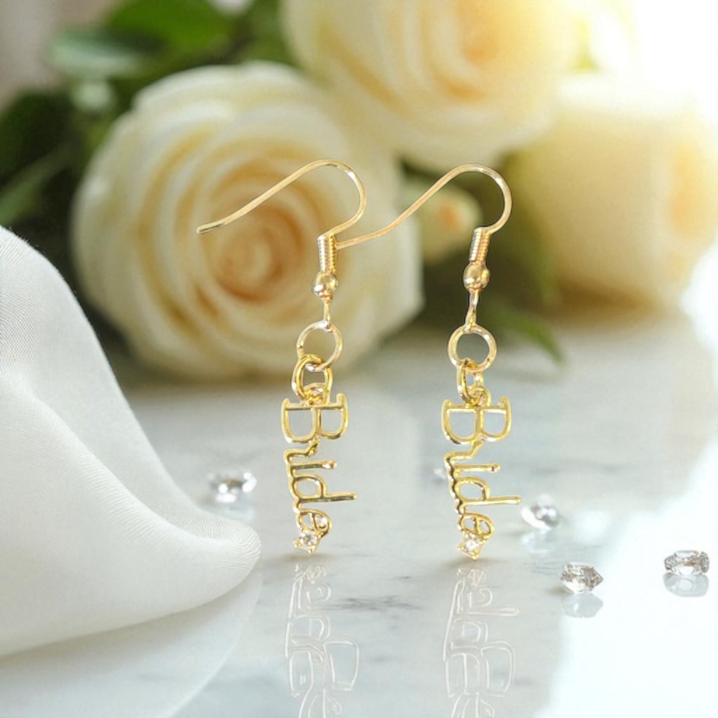 18K Gold Plated BRIDE Earrings ā Elegant Drop-Hook Design