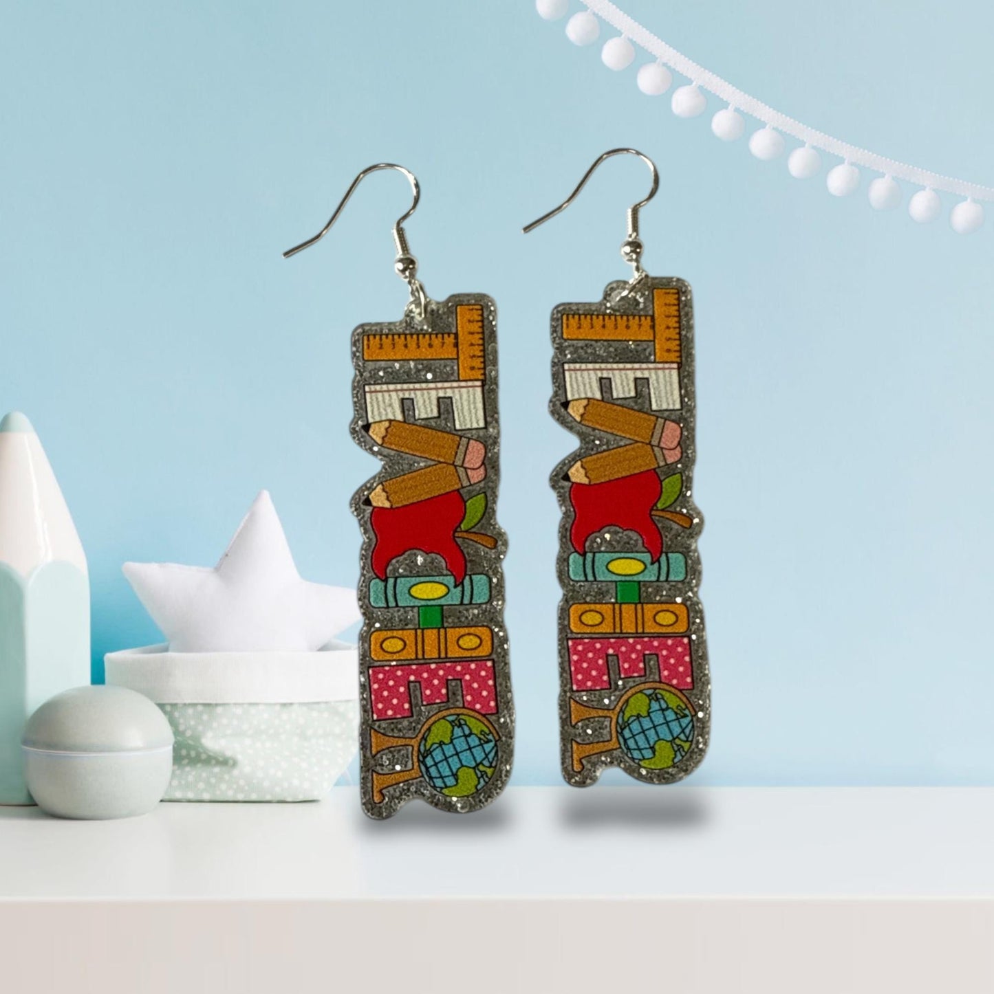 Teacher Silver Drop-Hook Earrings