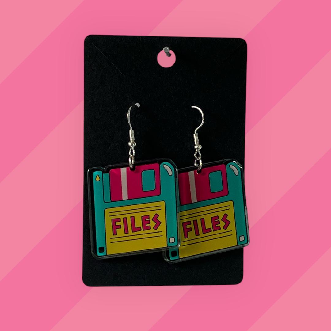 Floppy Disc Inspired Silver Drop-Hook Earrings