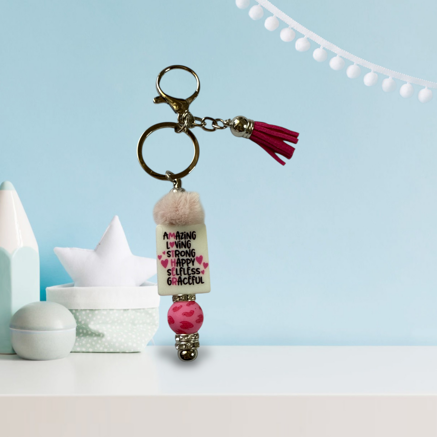 ๐ Amazing Mother Pink Beaded Keychain ๐