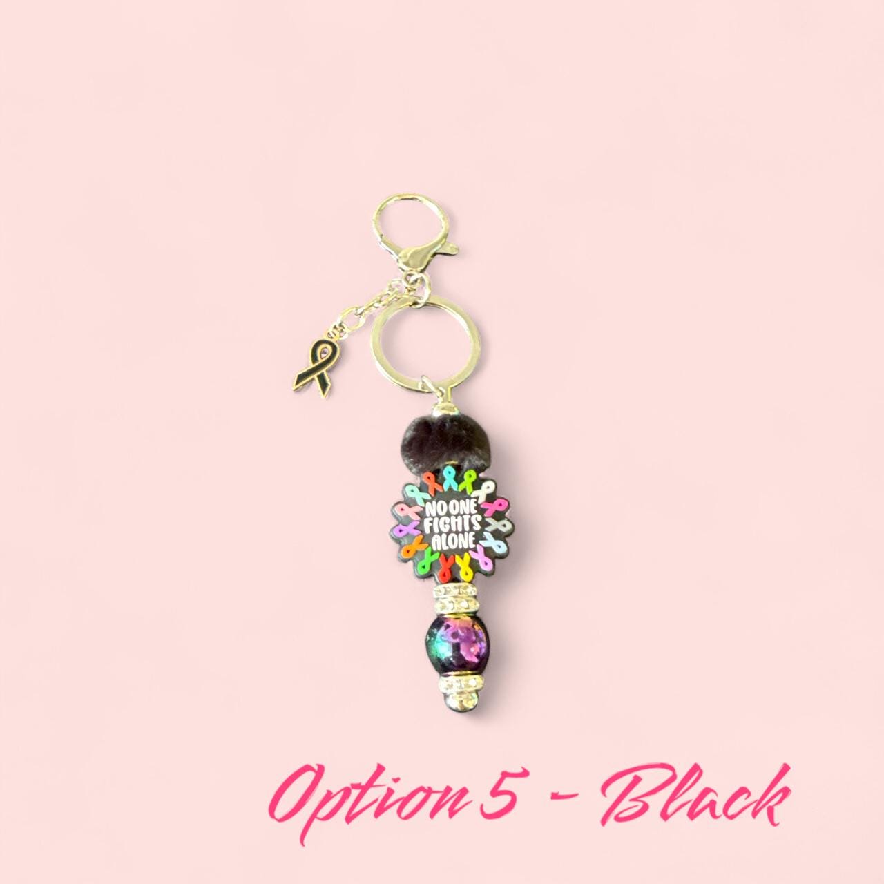 🎗️ Cancer – No One Fights Alone Silver Keychain 🎗️