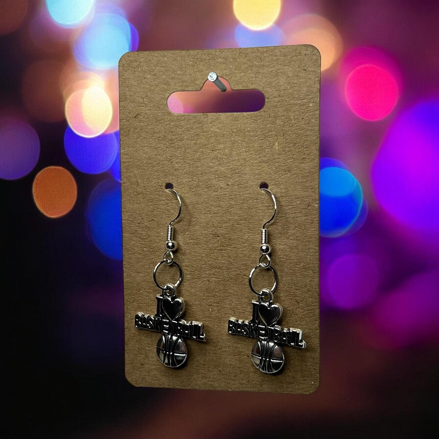 I LOVE Basketball Silver Earrings