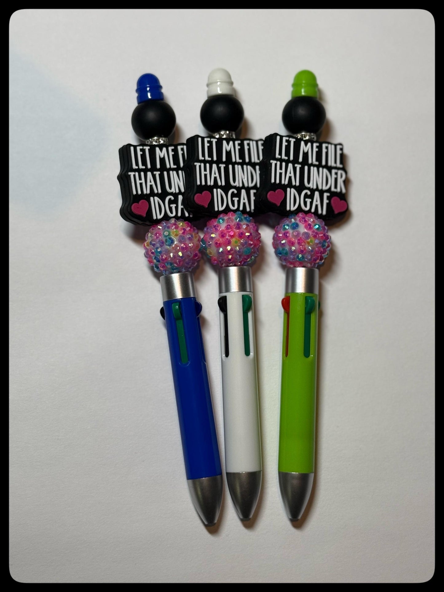 Let Me File That Under IDGAF β Sparkle Silicone Beaded Multicolour Ballpoint Pen πβ¨