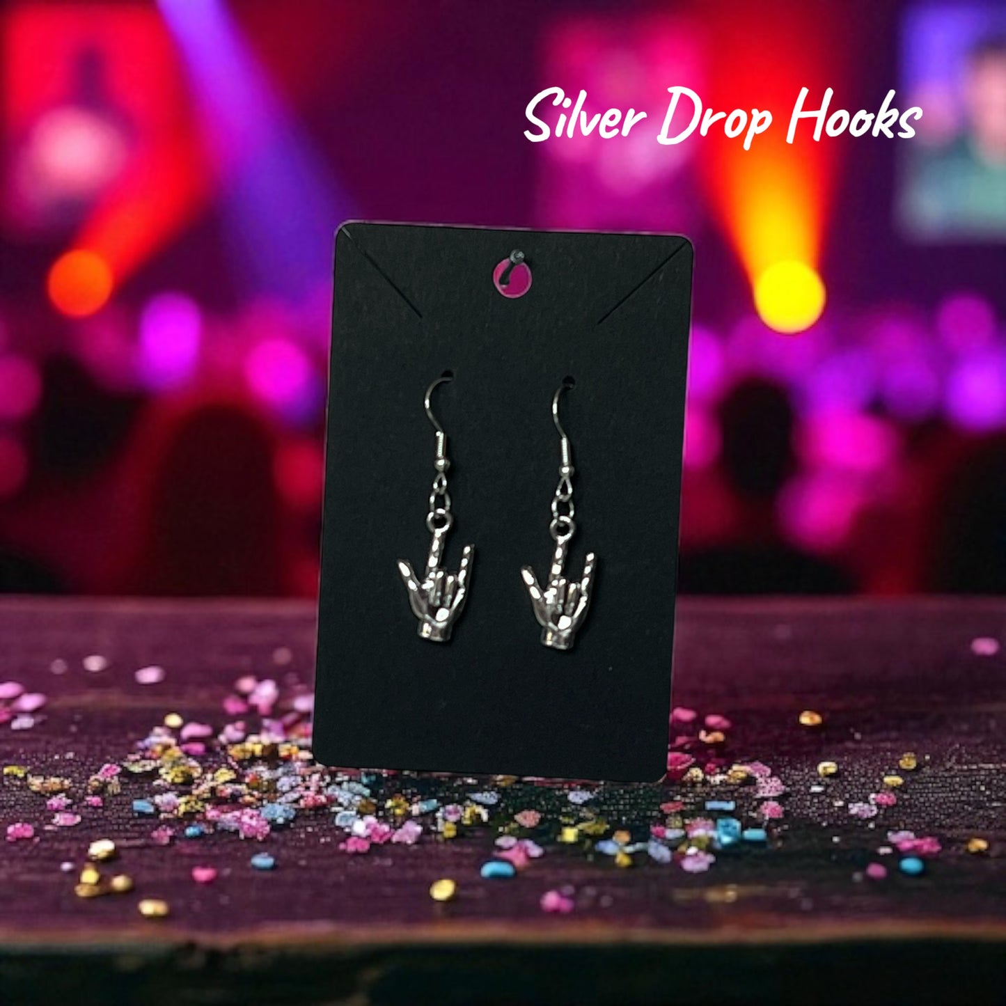 ROCK-ON!!!!!!! Silver Studs or Drop-Hook Earrings