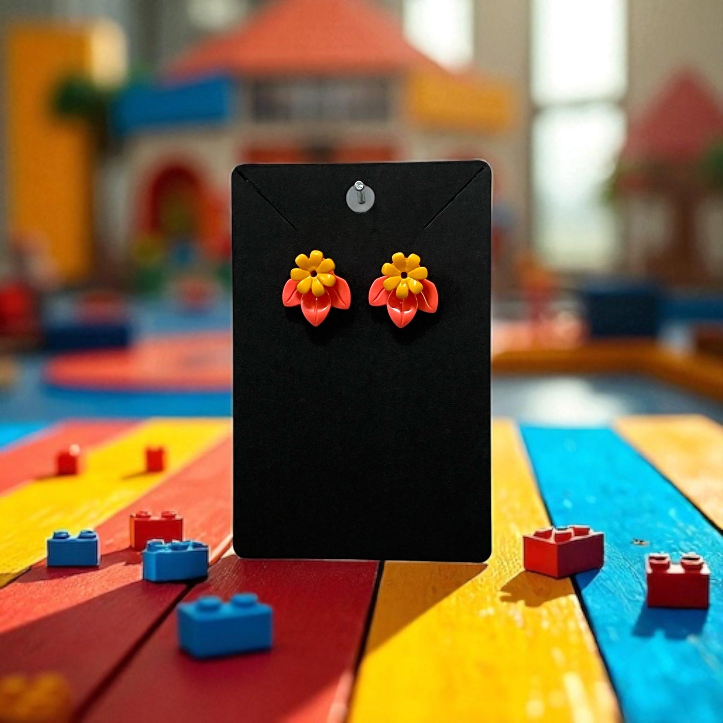 🌸 LEGO® 'Fluro Orange' Flower Stud Earrings – Pick Your Petals! 🌸