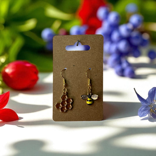 Honeycomb & Bee Drop-Hook Earrings 🍯🐝