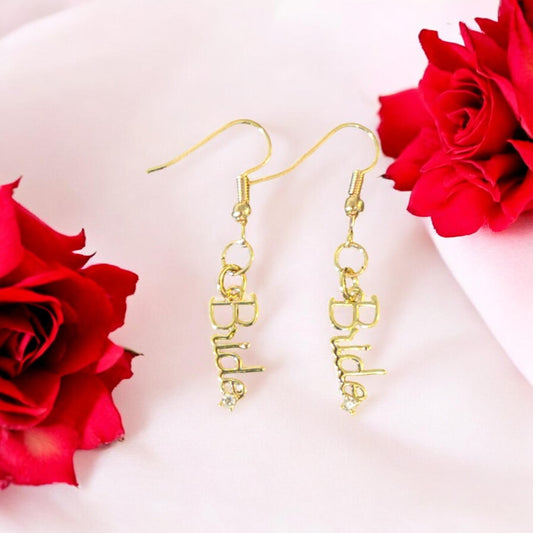 18K Gold Plated BRIDE Earrings – Elegant Drop-Hook Design