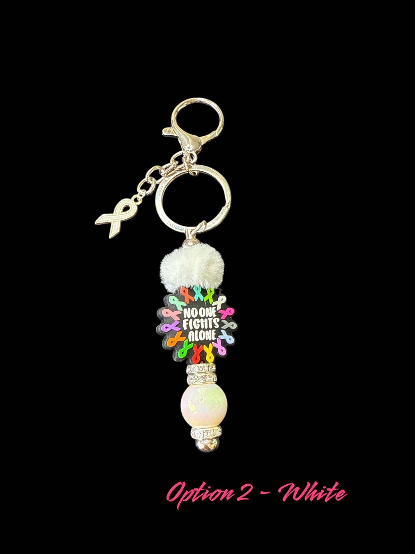 🎗️ Cancer – No One Fights Alone Silver Keychain 🎗️