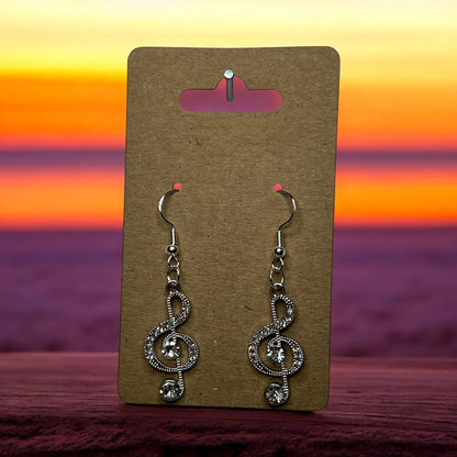 Music Note Rhinestone Drop Earrings