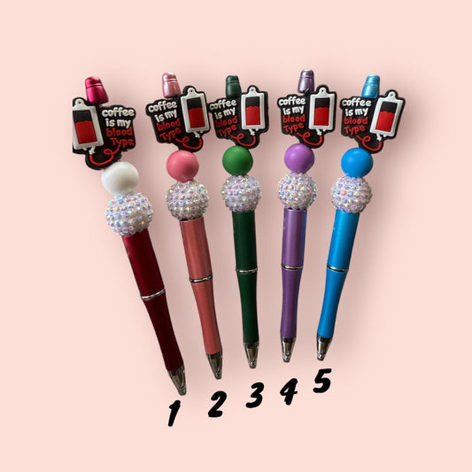 Coffee Is My Blood Type – Beaded Sparkly Pen ☕✨