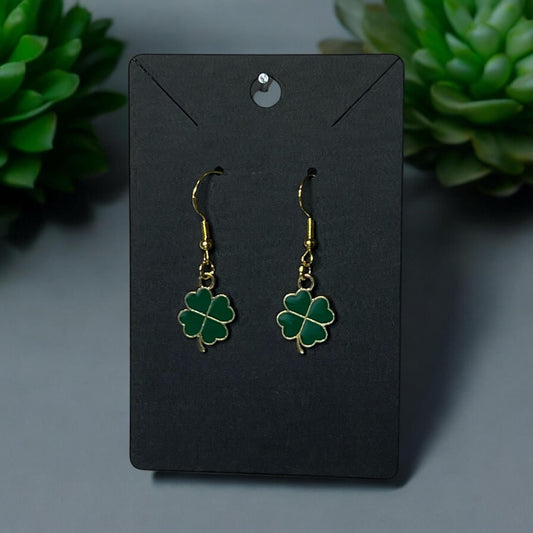 4 Leaf Clover Gold-Plated Drop-Hook Earrings