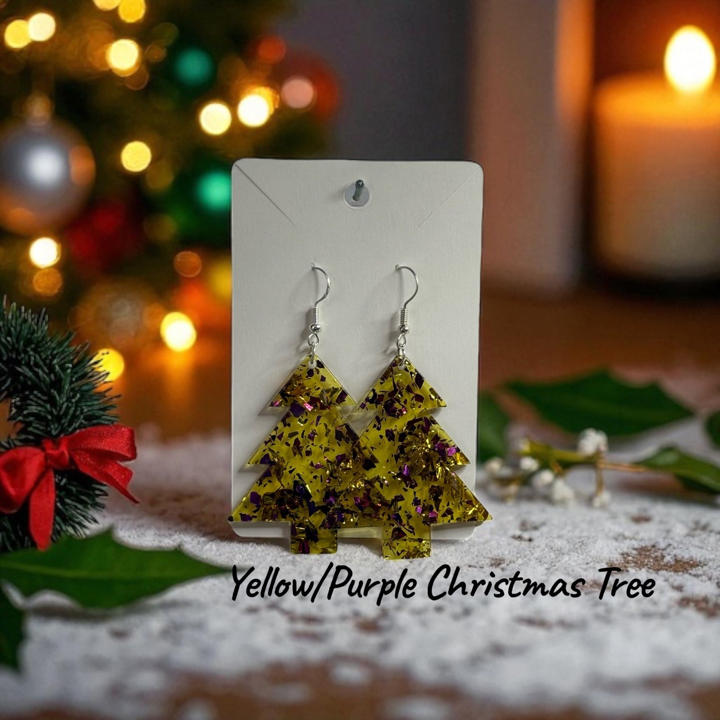 🎄✨  Christmas Tree Resin Drop-Hook Earrings ✨🎄