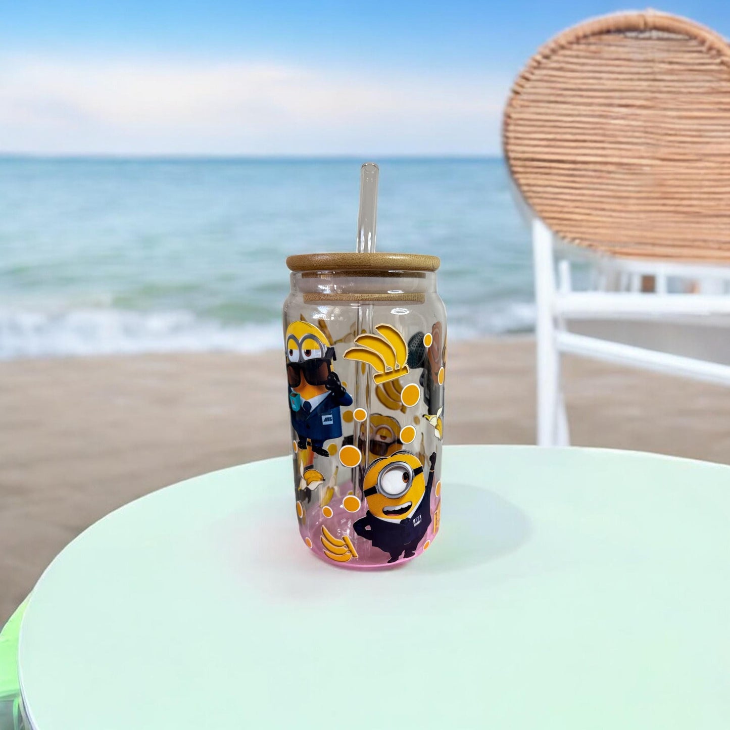 🍌 Minion-Inspired UV DTF Glass Tumbler – Sip with a Side of Mischief! 🍌