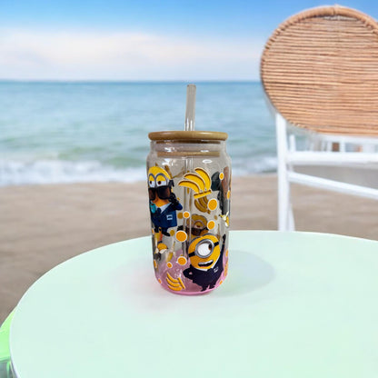 🍌 Minion-Inspired UV DTF Glass Tumbler – Sip with a Side of Mischief! 🍌