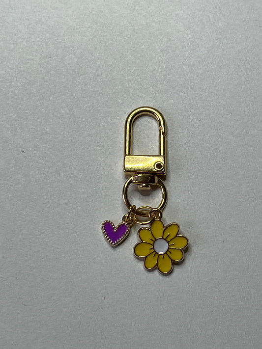 Flower & Heart Gold Keychain (Lobster Keyring)