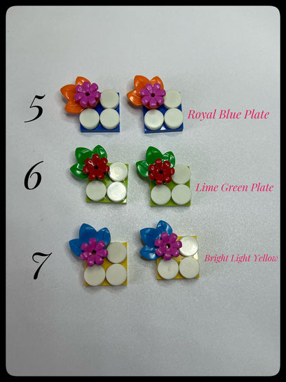 LEGO® Flower & GLOW in the DARK plates on Silver Stud Earrings