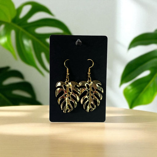 Gold Plated Leaves on Gold Plated Drop-Hook Earrings