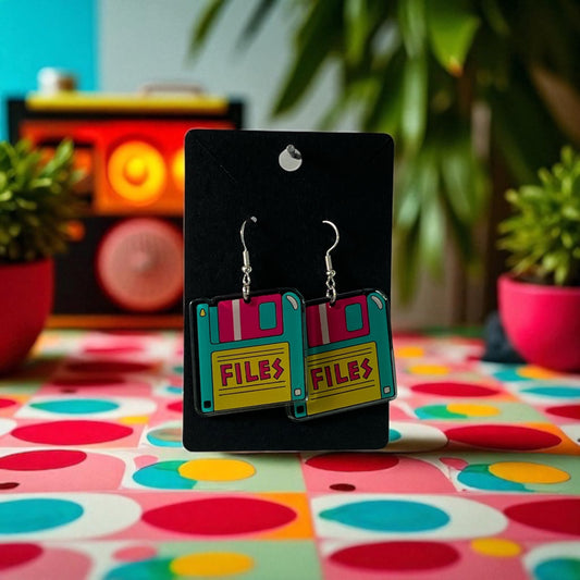 Floppy Disc Inspired Silver Drop-Hook Earrings
