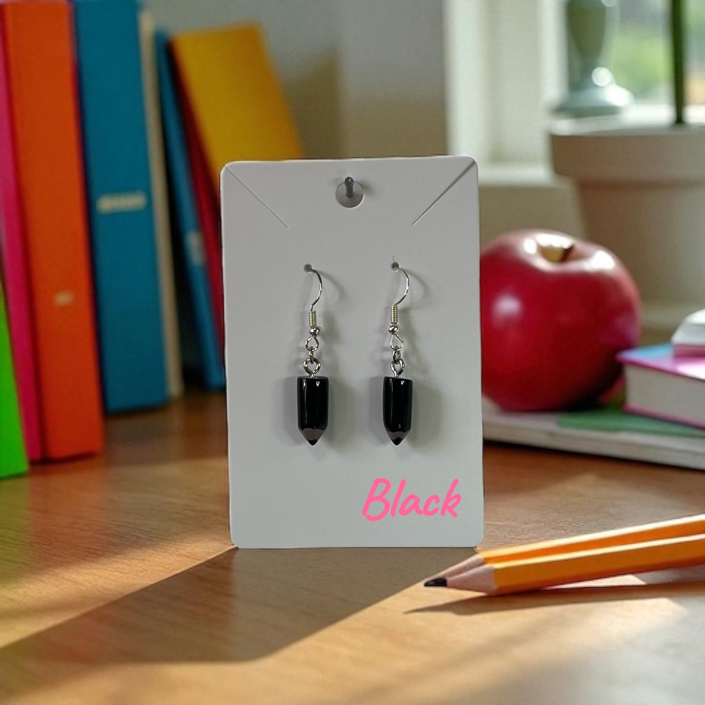 Coloured Pencil on Silver Drop-Hook Earrings