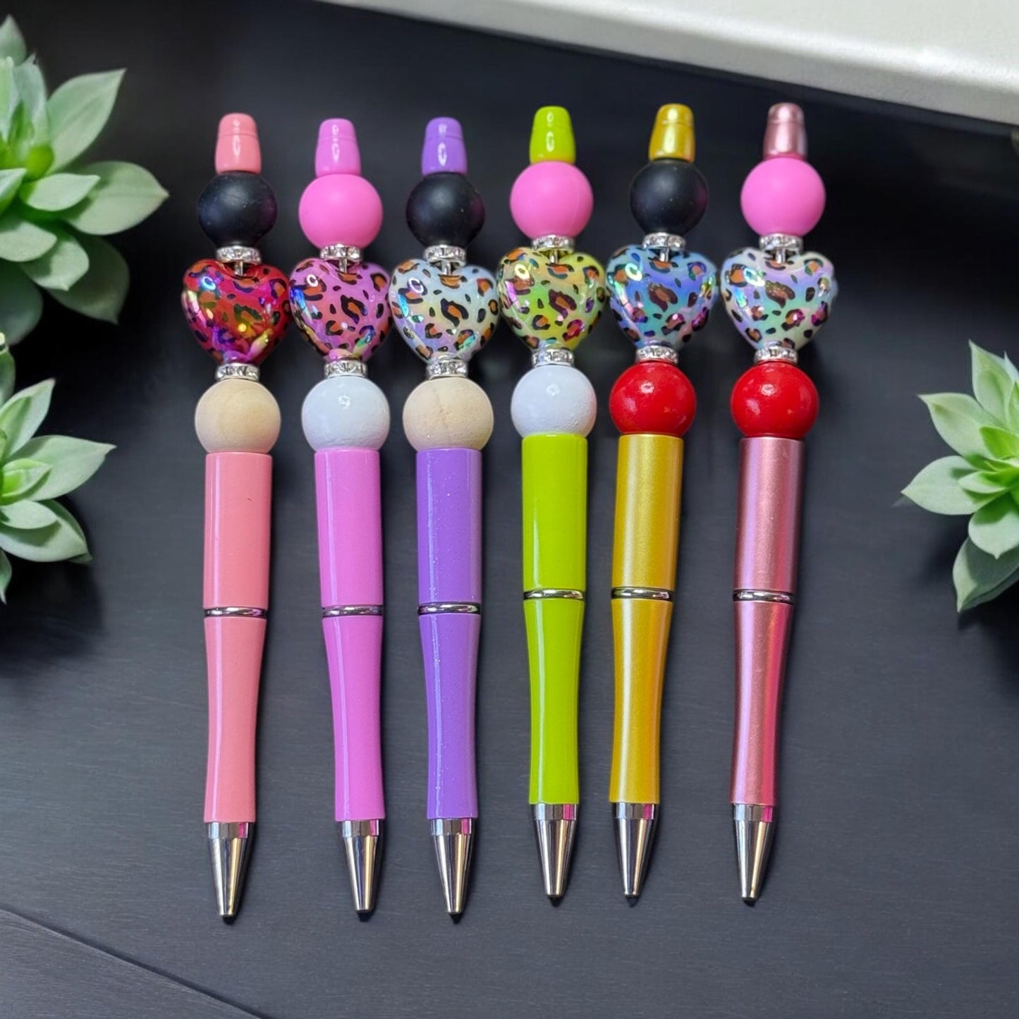 Wooden & Silicone Beaded Pens with Shiny LOVE HEART Pendant – A Perfect Blend of Charm & Sparkle! 💖✨