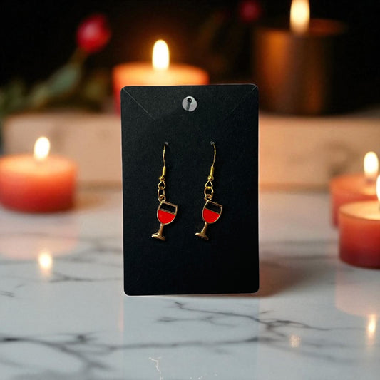 🍷✨ Gold-Plated Wine Cup Drop-Hook Earrings – Multiple Colours Available! 🍷✨