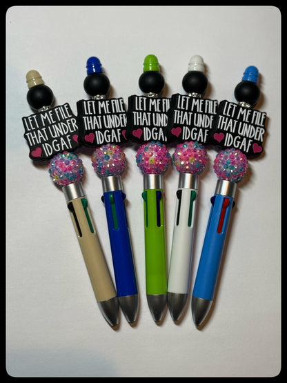 Let Me File That Under IDGAF – Sparkle Silicone Beaded Multicolour Ballpoint Pen 🌈✨