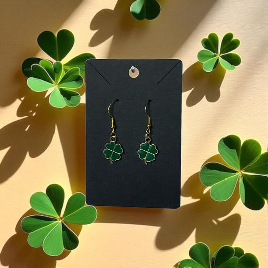 4 Leaf Clover Gold-Plated Drop-Hook Earrings