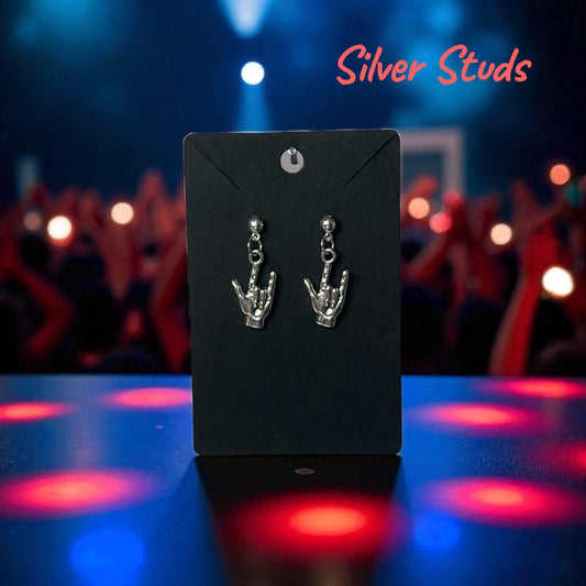 ROCK-ON!!!!!!! Silver Studs or Drop-Hook Earrings