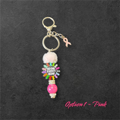 🎗️ Cancer – No One Fights Alone Silver Keychain 🎗️