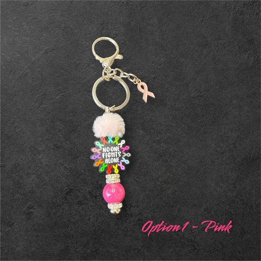 🎗️ Cancer – No One Fights Alone Silver Keychain 🎗️