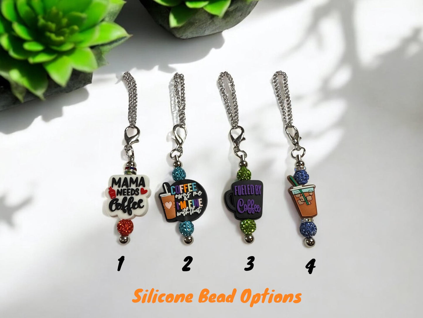 COFFEE Pendants with Sparkly Charms - Assorted Drink Bottle / Cup Charms (Silver Chain) ☕