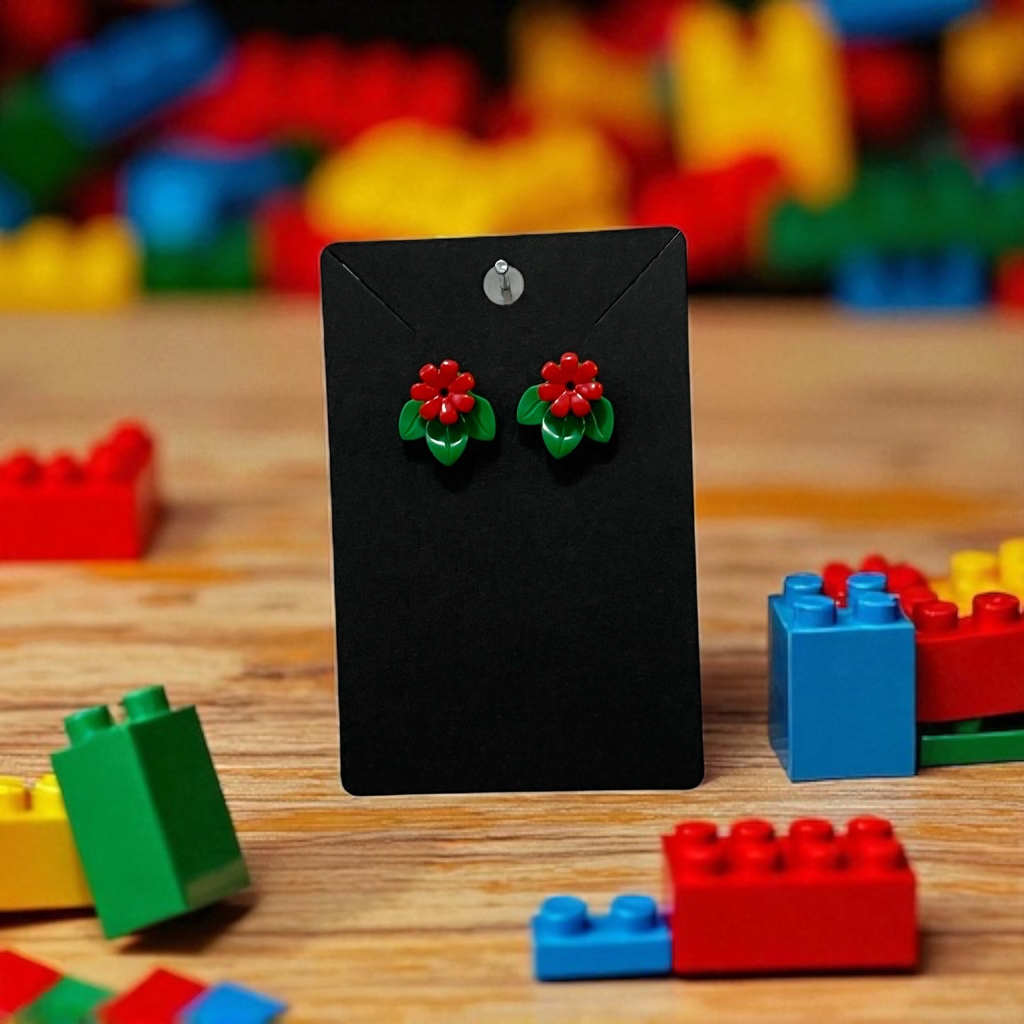 🌸 LEGO® 'Green Leaves' Flower Stud Earrings – Pick Your Petals! 🌸