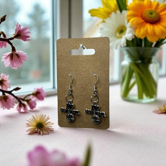 I LOVE Basketball Silver Earrings