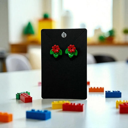 LEGO® 'Bright Green' Leaves & Flowers on Silver Stud Earrings