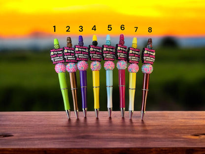 Welcome to the Sh*t Show… I Hope You Brought Alcohol – Beaded Sparkle Pen 🍷✨