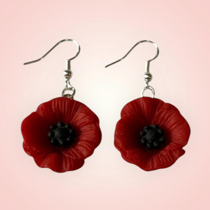 Remembrance Day Silver Drop-Hook Earrings