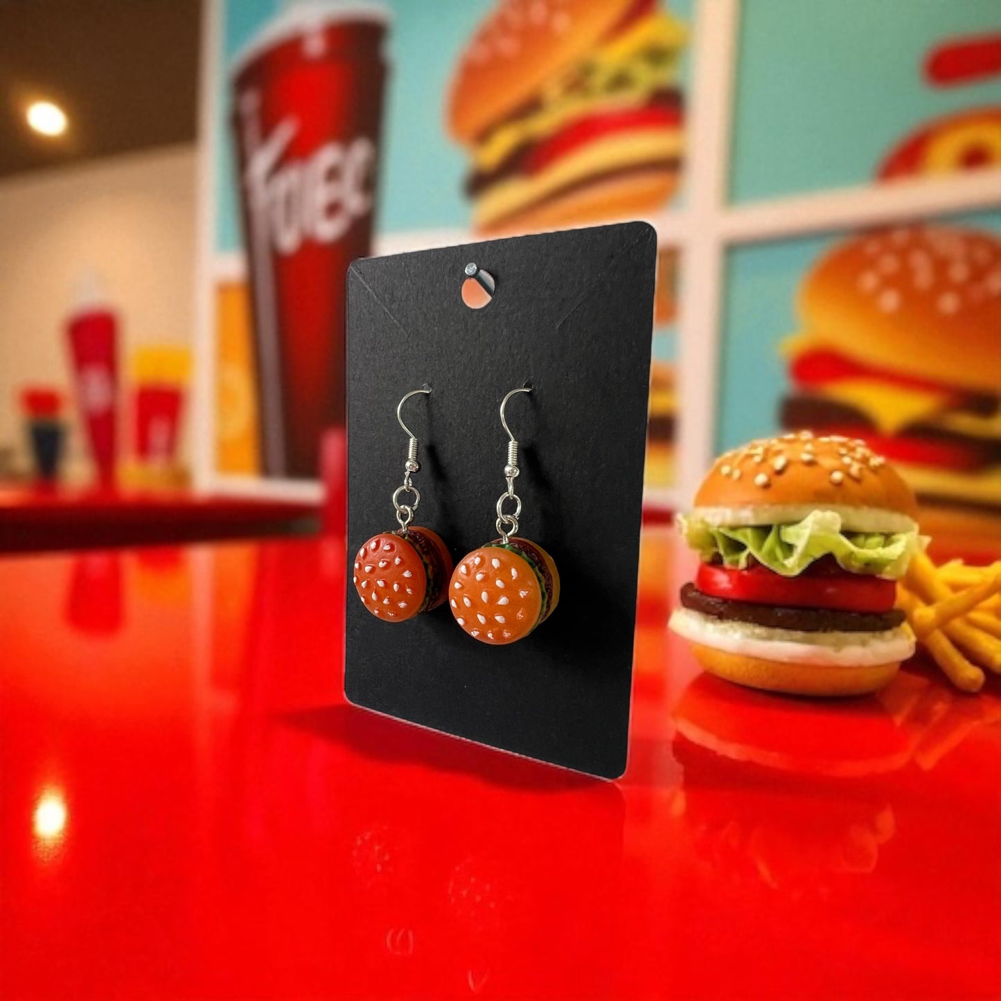 Fast Food Silver Drop-Hook Earrings