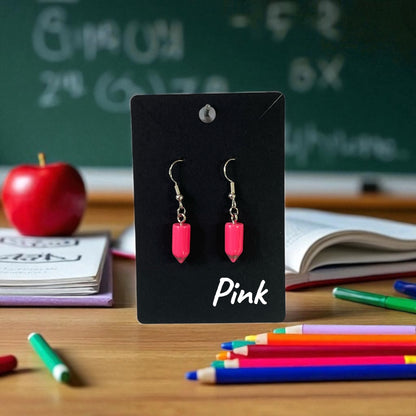 Coloured Pencil on Silver Drop-Hook Earrings