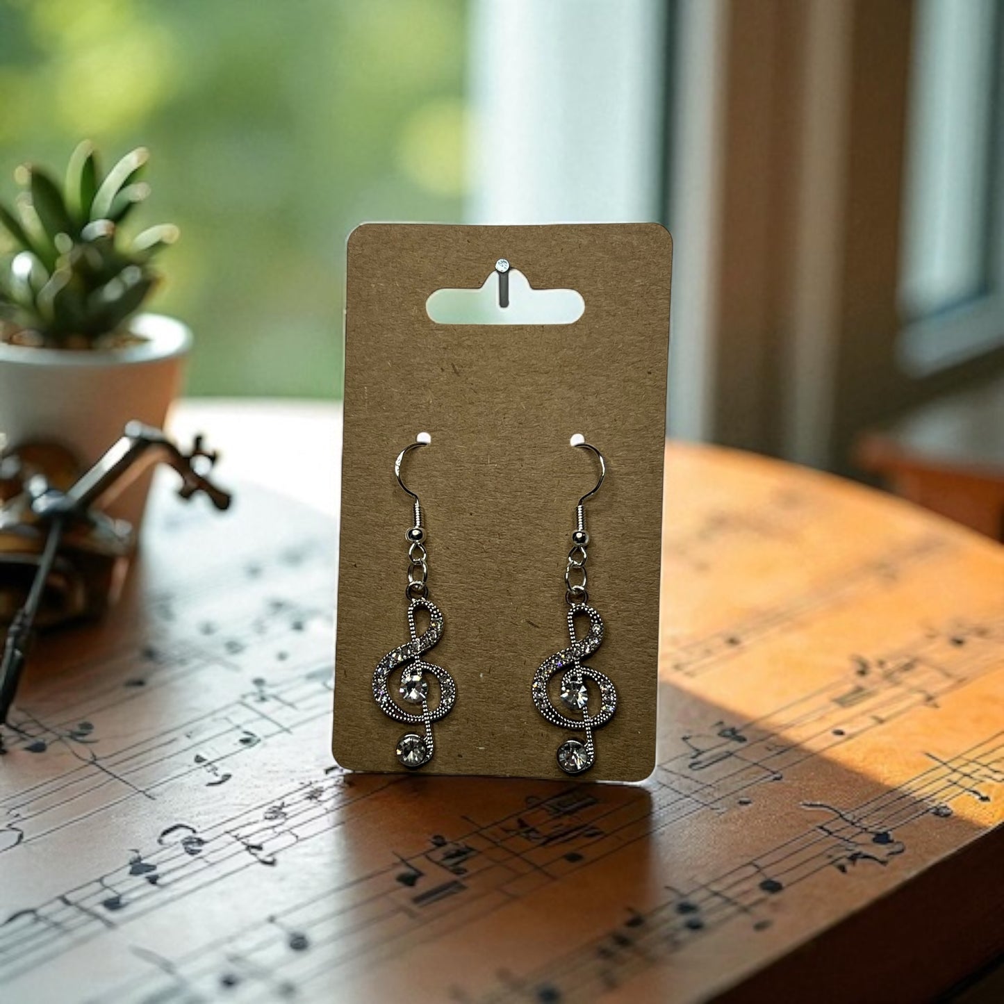 Music Note Rhinestone Drop Earrings