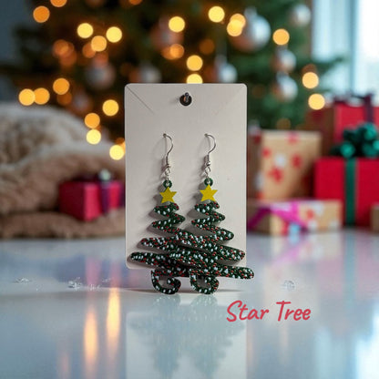 🎄✨  Christmas Tree Resin Drop-Hook Earrings ✨🎄