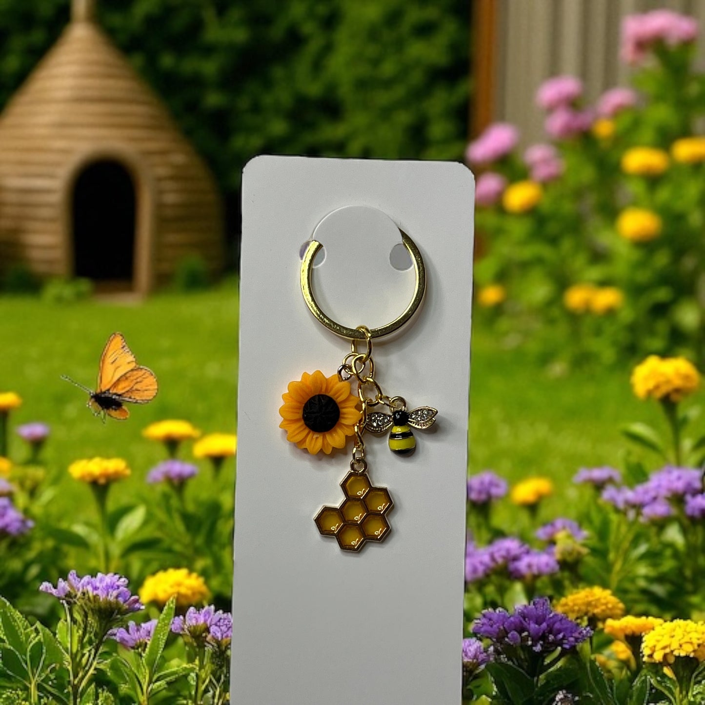 BEE Happy Gold-Plated Keychain – A Touch of Sunshine on the Go! 🌻🐝✨