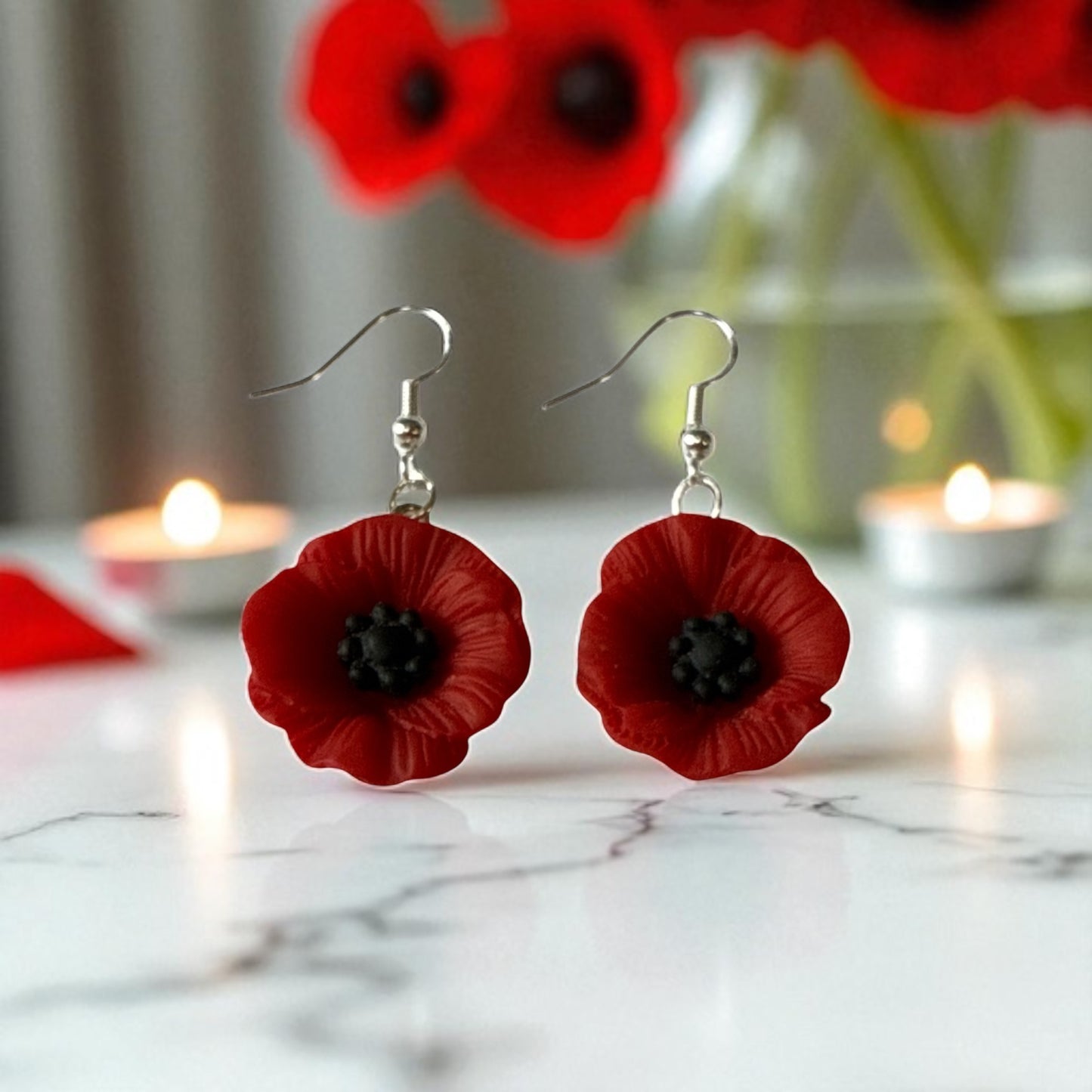 Remembrance Day Silver Drop-Hook Earrings