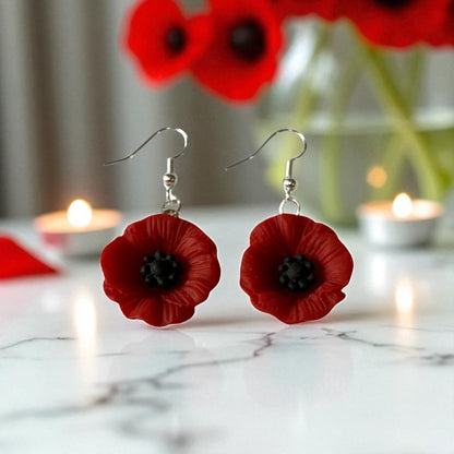Remembrance Day Silver Drop-Hook Earrings