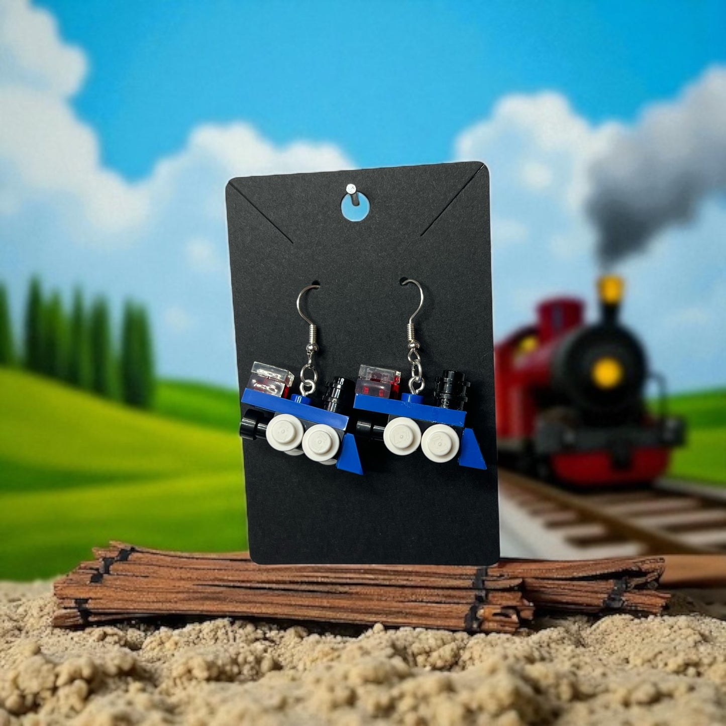 🚂 LEGO® TRAIN on Silver Drop-Hook Earrings 🚂