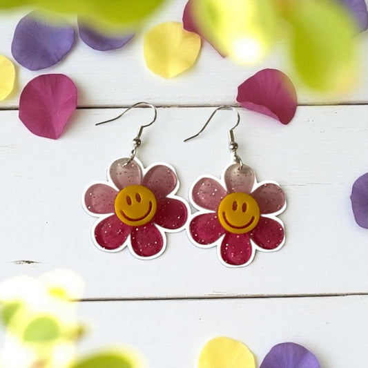 Smile Sunshine Silver Drop-Hook Earrings