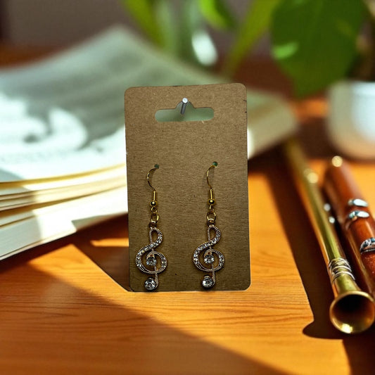 Music Note Rhinestone Drop Earrings