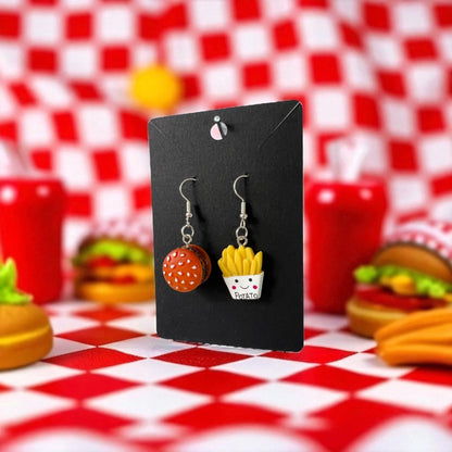 Fast Food Silver Drop-Hook Earrings