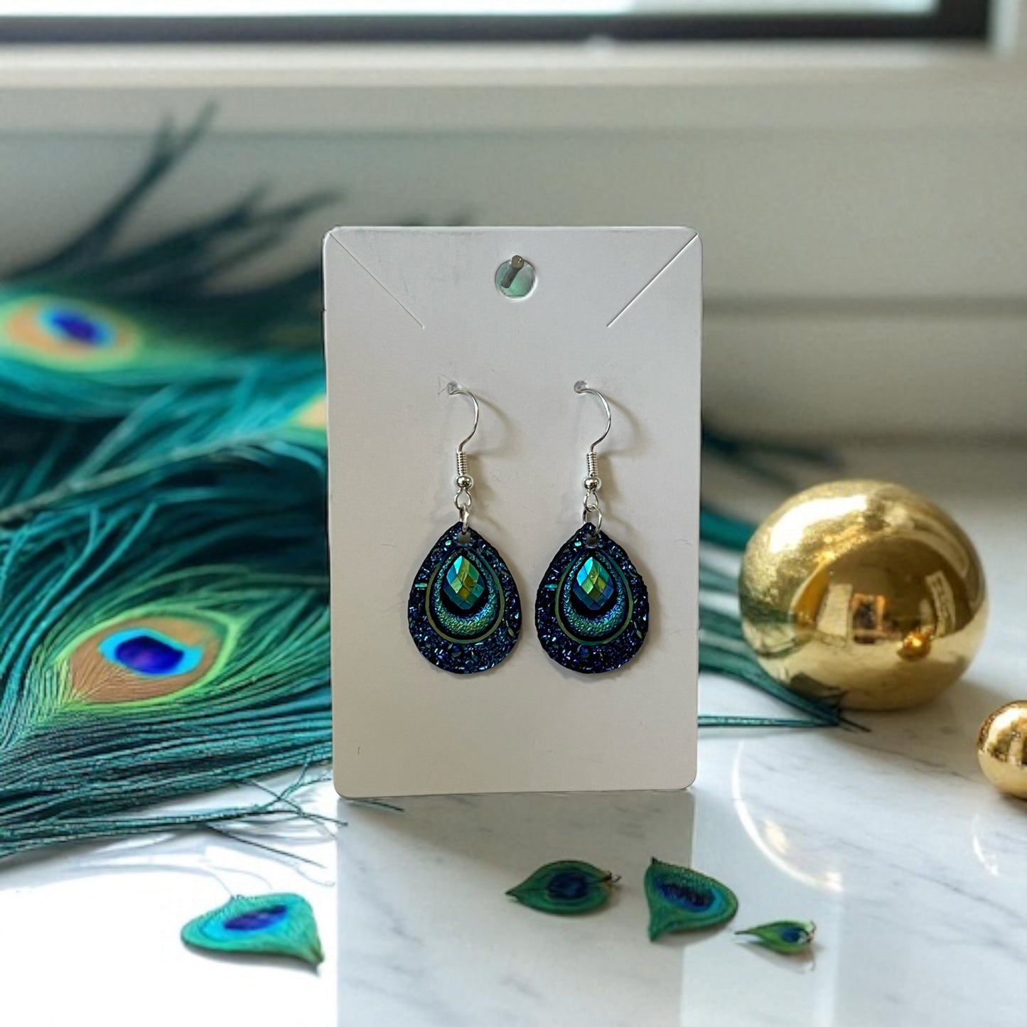 PEACOCK Inspired Silver Drop-Hook Earrings