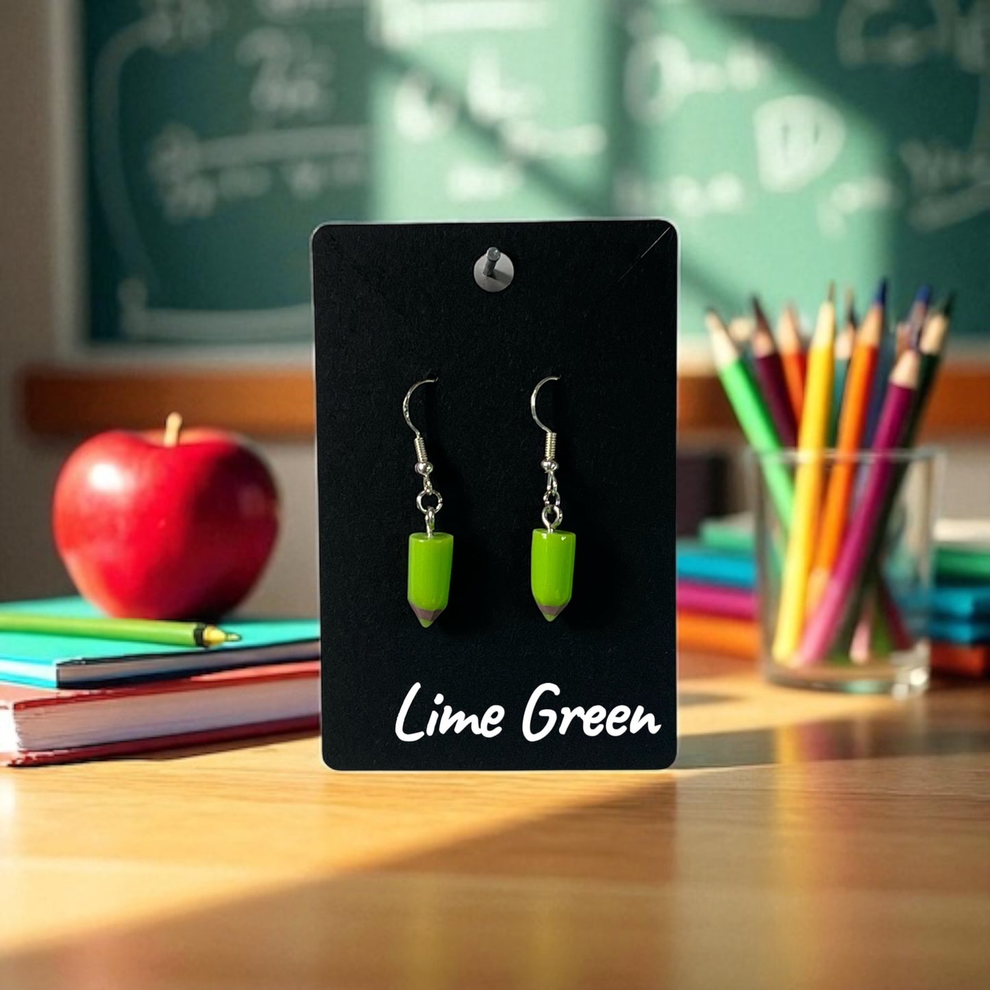 Coloured Pencil on Silver Drop-Hook Earrings