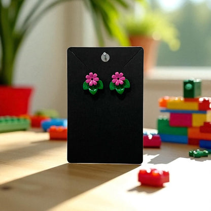 🌸 LEGO® 'Green Leaves' Flower Stud Earrings – Pick Your Petals! 🌸